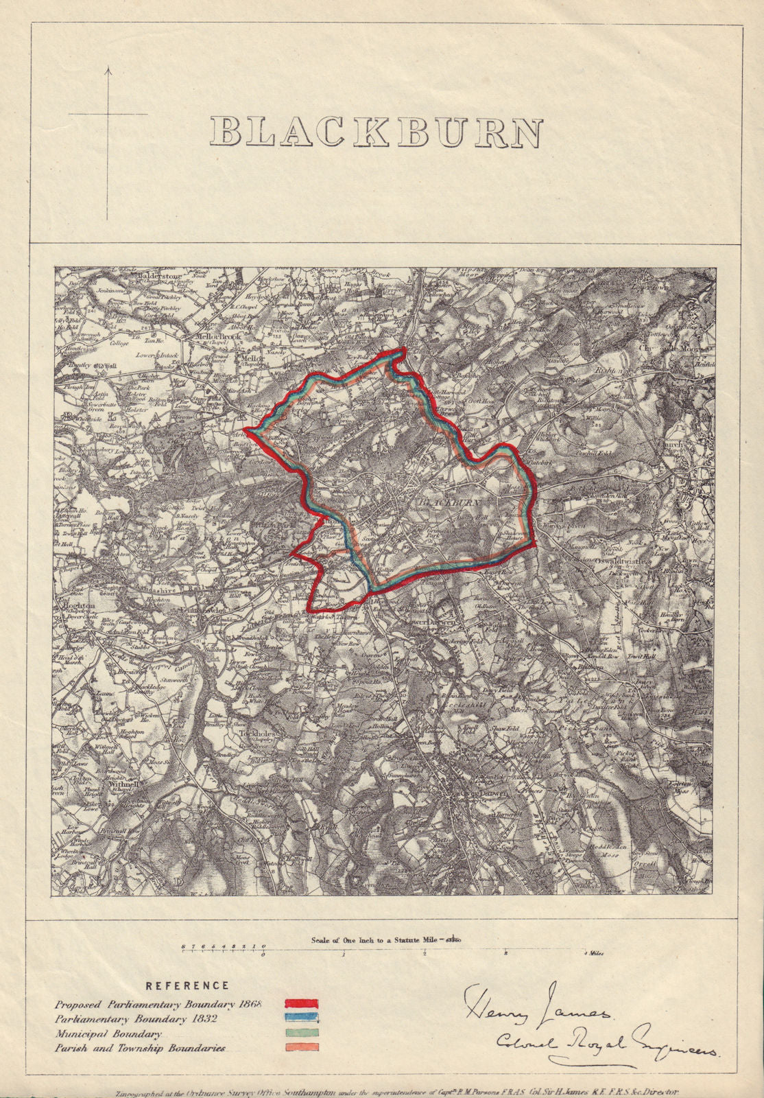 Blackburn, Lancashire. JAMES. PARLIAMENTARY BOUNDARY COMMISSION 1868 old map